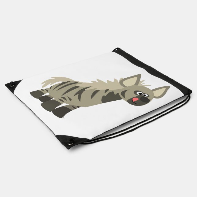 Hungry Cartoon Striped Hyena Drawstring Backpack (Side)