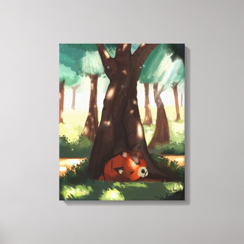 Hungry City Fox Sleeping Under a Tree Canvas Print