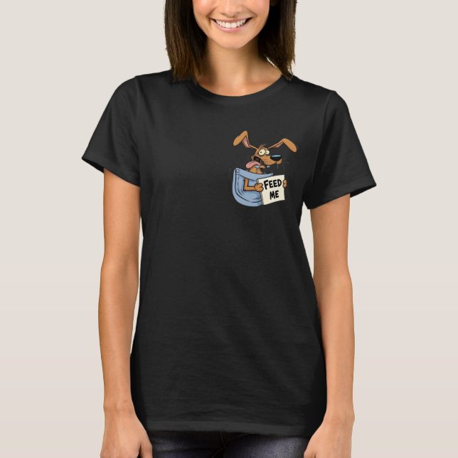 Hungry Dog in Pocket – Funny "Feed Me" T-Shirt (Front)