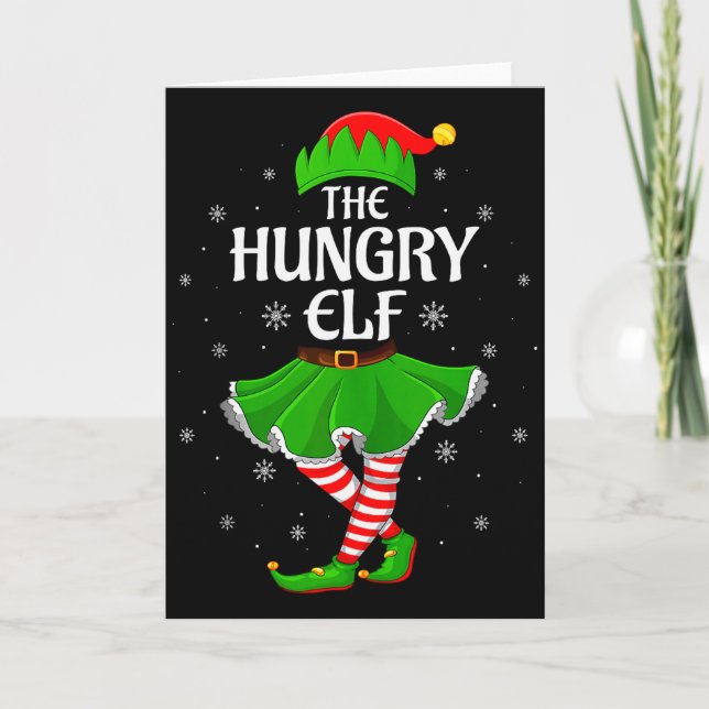 Hungry Elf Christmas Family Girls Women Elf Squad  Card (Front)