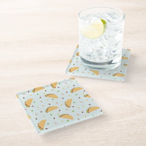 Hungry For Tacos Pattern Glass Coaster