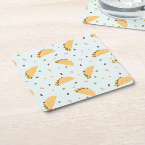 Hungry For Tacos Pattern Square Paper Coaster