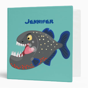 Hungry funny piranha cartoon illustration 3 ring binder