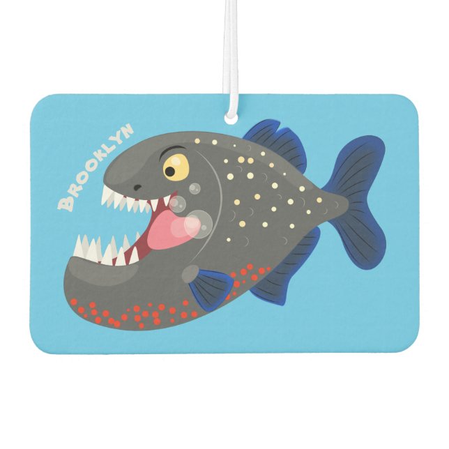 Hungry funny piranha cartoon illustration air freshener (Front)