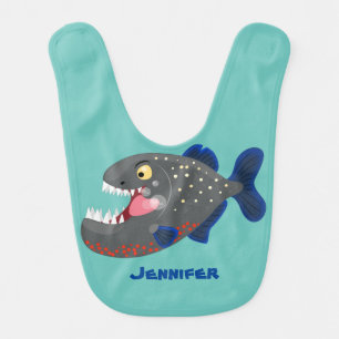 Hungry funny piranha cartoon illustration baby bib