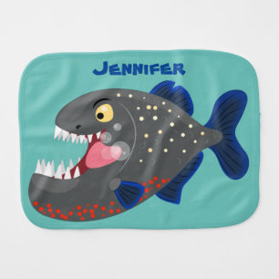 Hungry funny piranha cartoon illustration baby burp cloth