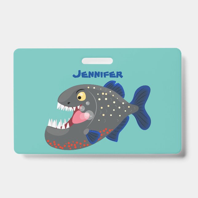 Hungry funny piranha cartoon illustration badge (Front)