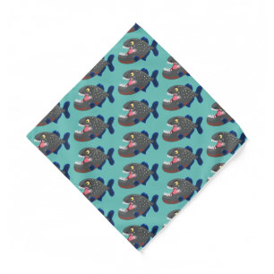 Hungry funny piranha cartoon illustration bandana