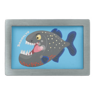 Hungry funny piranha cartoon illustration belt buckle