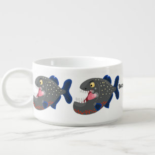 Hungry funny piranha cartoon illustration bowl