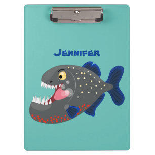 Hungry funny piranha cartoon illustration clipboard