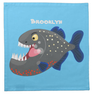 Hungry funny piranha cartoon illustration cloth napkin
