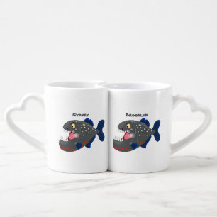 Hungry funny piranha cartoon illustration coffee mug set