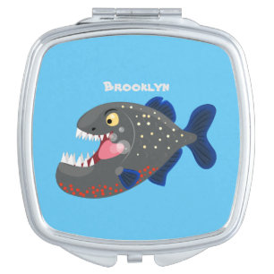 Hungry funny piranha cartoon illustration compact mirror