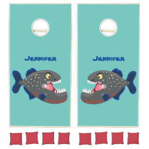 Hungry funny piranha cartoon illustration cornhole set