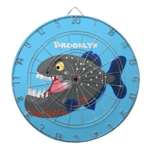 Hungry funny piranha cartoon illustration dart board