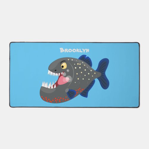 Hungry funny piranha cartoon illustration desk mat