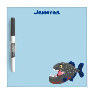 Hungry funny piranha cartoon illustration dry erase board