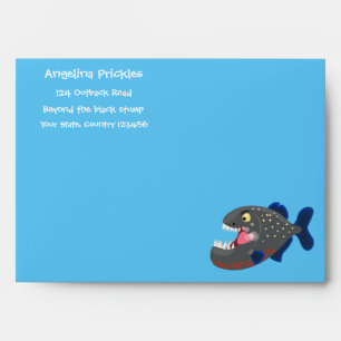 Hungry funny piranha cartoon illustration envelope