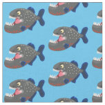 Hungry funny piranha cartoon illustration fabric