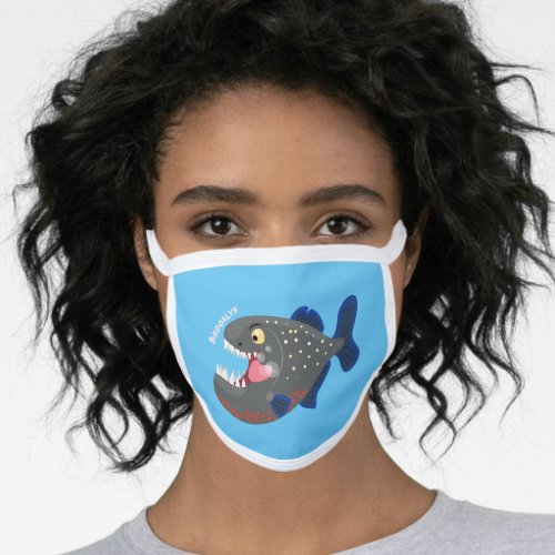 Hungry funny piranha cartoon illustration face mask