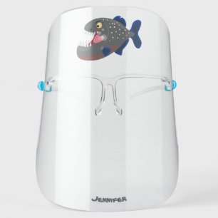 Hungry funny piranha cartoon illustration face shield