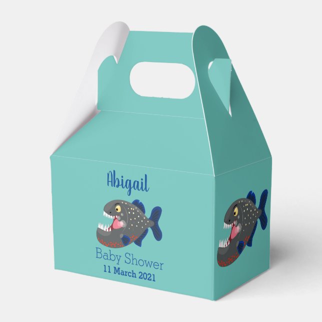 Hungry funny piranha cartoon illustration favor boxes (Front Side)