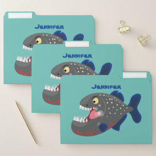 Hungry funny piranha cartoon illustration file folder