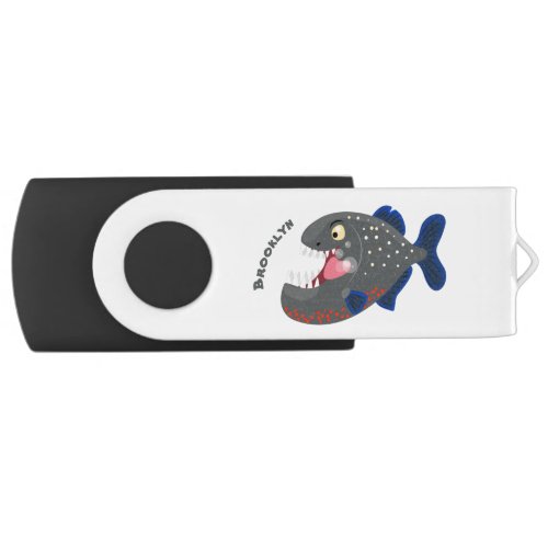 Hungry funny piranha cartoon illustration flash drive