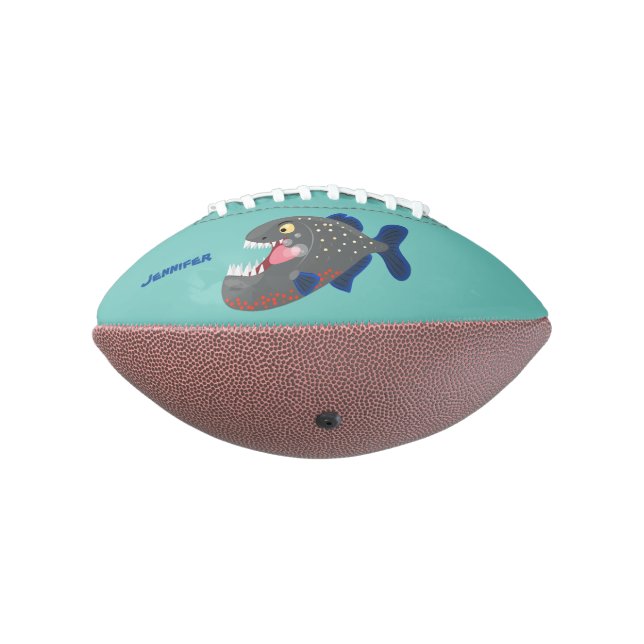 Hungry funny piranha cartoon illustration football (Rotated 270)