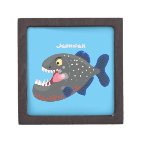 Hungry funny piranha cartoon illustration gift box