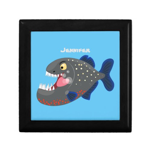 Hungry funny piranha cartoon illustration gift box