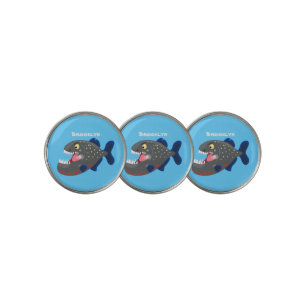 Hungry funny piranha cartoon illustration golf ball marker