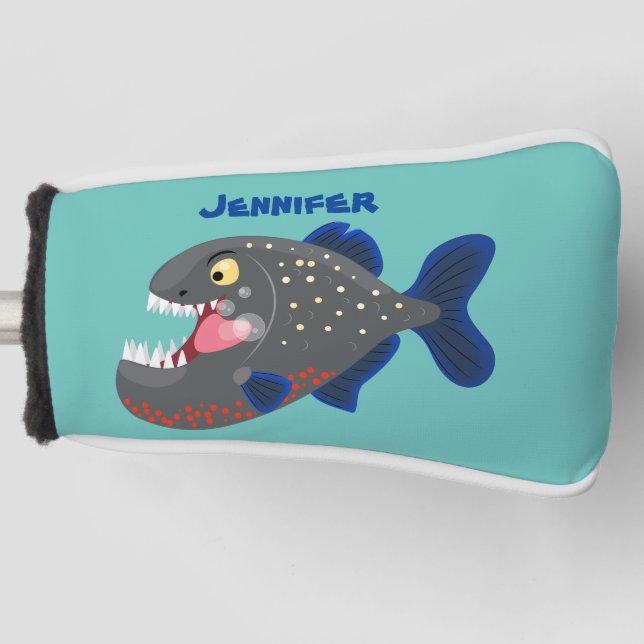 Hungry funny piranha cartoon illustration golf head cover (Front)