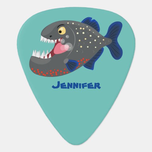 Hungry funny piranha cartoon illustration guitar pick