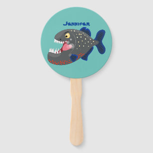 Hungry funny piranha cartoon illustration hand fan