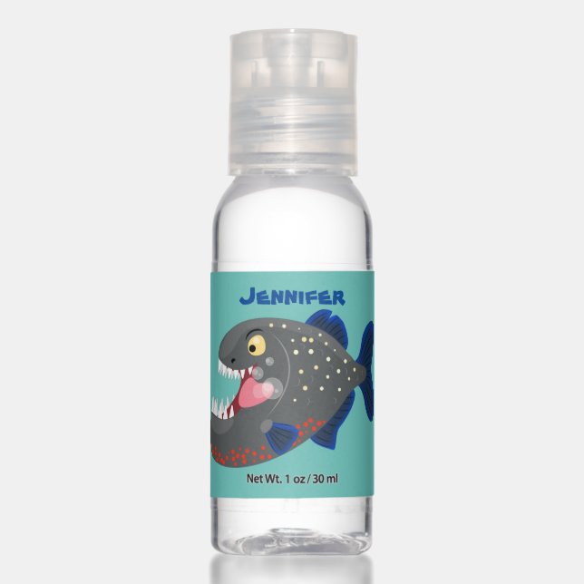 Hungry funny piranha cartoon illustration hand sanitizer (Front)