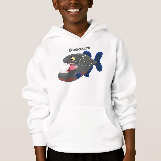 Hungry funny piranha cartoon illustration hoodie (Front)