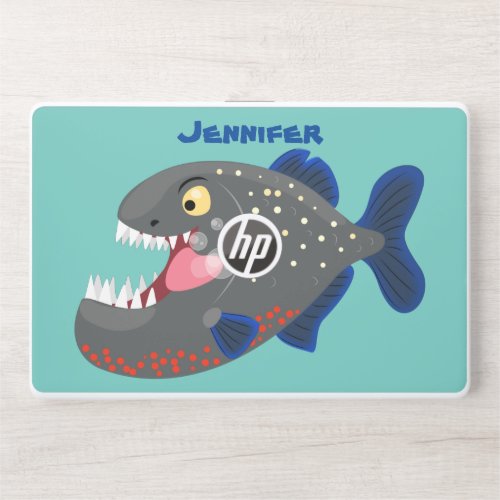 Hungry funny piranha cartoon illustration HP laptop skin