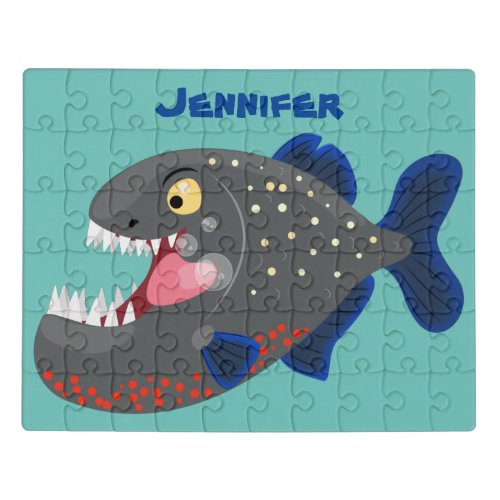 Hungry funny piranha cartoon illustration jigsaw puzzle