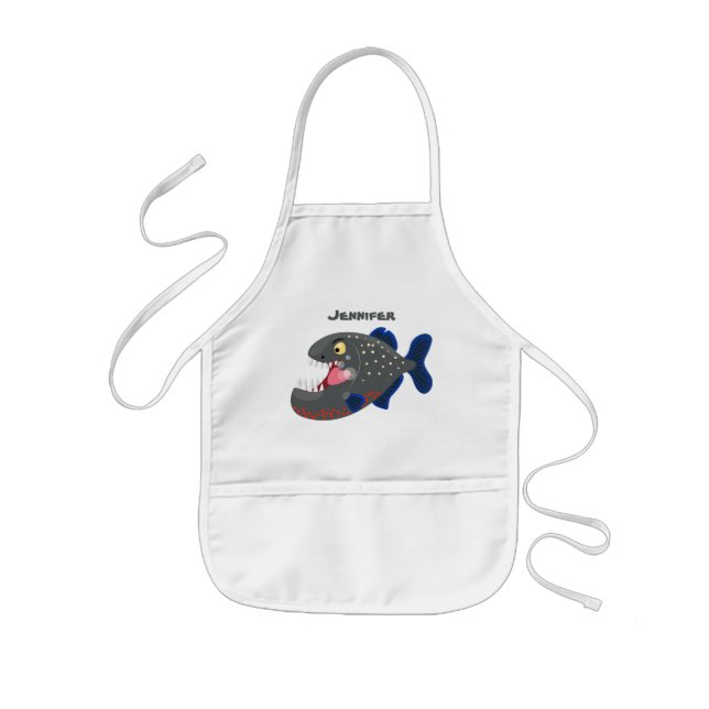 Hungry funny piranha cartoon illustration kids' apron (Front)