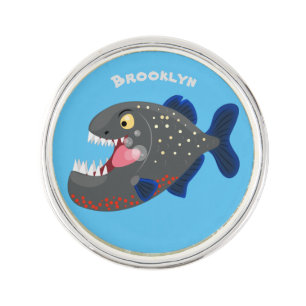 Hungry funny piranha cartoon illustration lapel pin