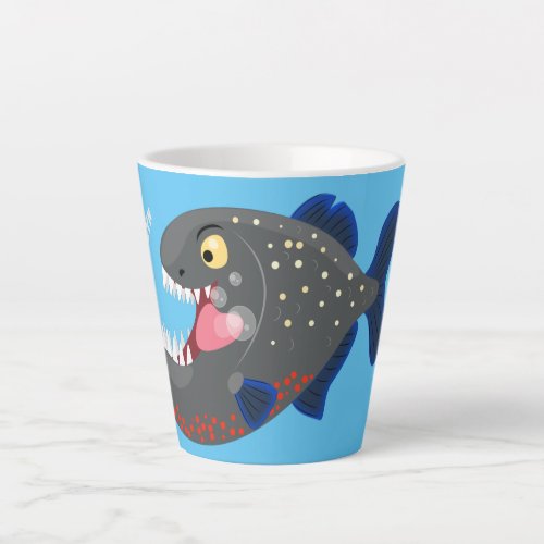 Hungry funny piranha cartoon illustration latte mug