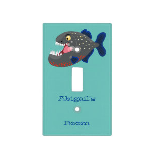 Hungry funny piranha cartoon illustration light switch cover