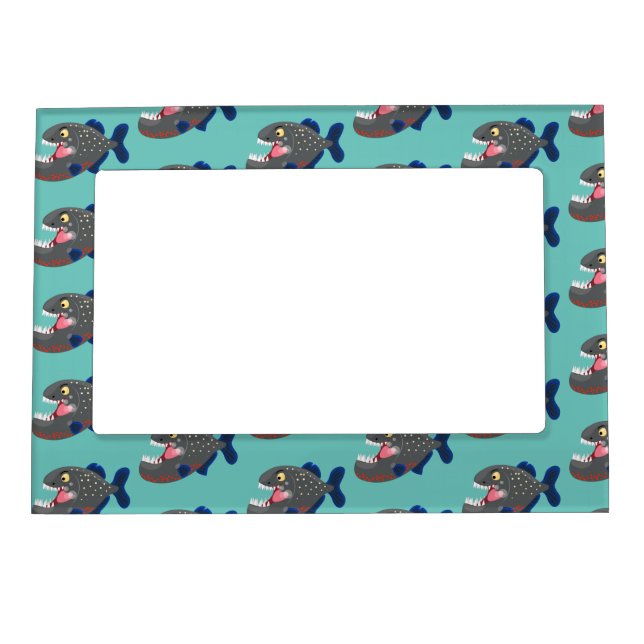 Hungry funny piranha cartoon illustration magnetic frame (Front)