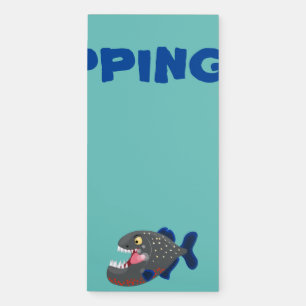 Hungry funny piranha cartoon illustration magnetic notepad
