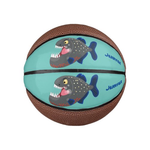 Hungry funny piranha cartoon illustration mini basketball