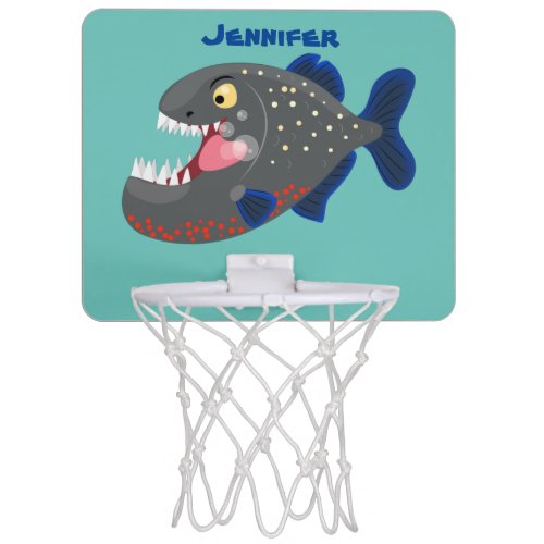 Hungry funny piranha cartoon illustration mini basketball hoop