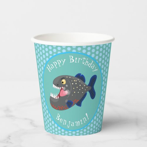 Hungry funny piranha cartoon illustration paper cups