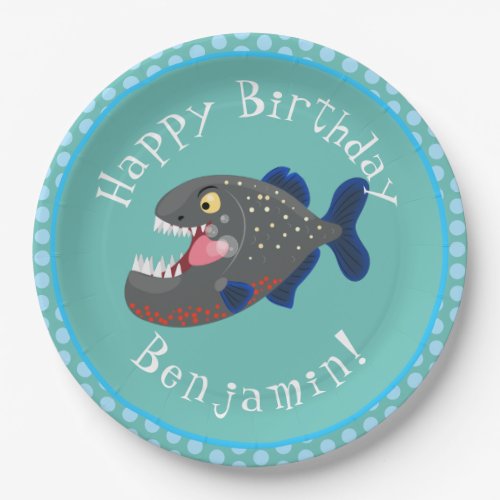 Hungry funny piranha cartoon illustration paper plates